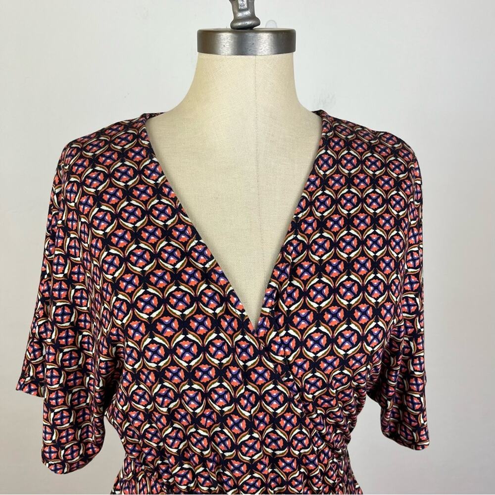 Anthropologie Geometric Short Sleeve Wrap Blouse - Picture 3 of 7